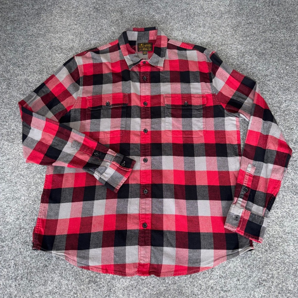 Lucky Brand Mens XL Red Black Buffalo Plaid Flannel Button Up Flannel Shirt